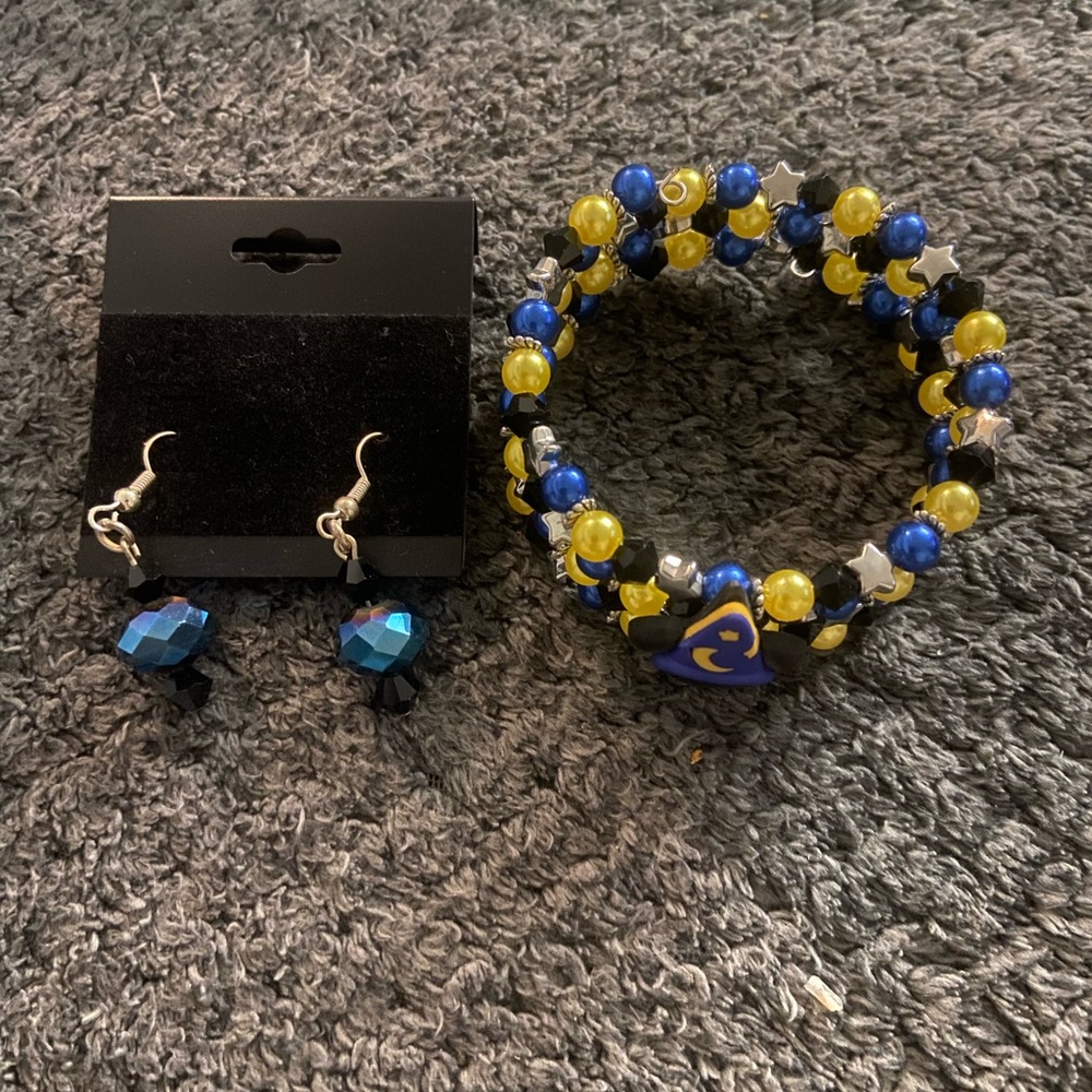 Handcrafted sorcerer mickey charm bracelet and earrings set